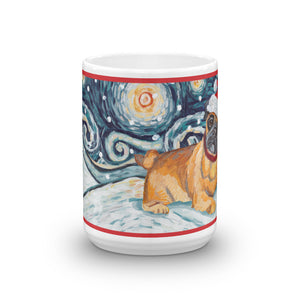 Pug Snowy Night Mug - 15oz